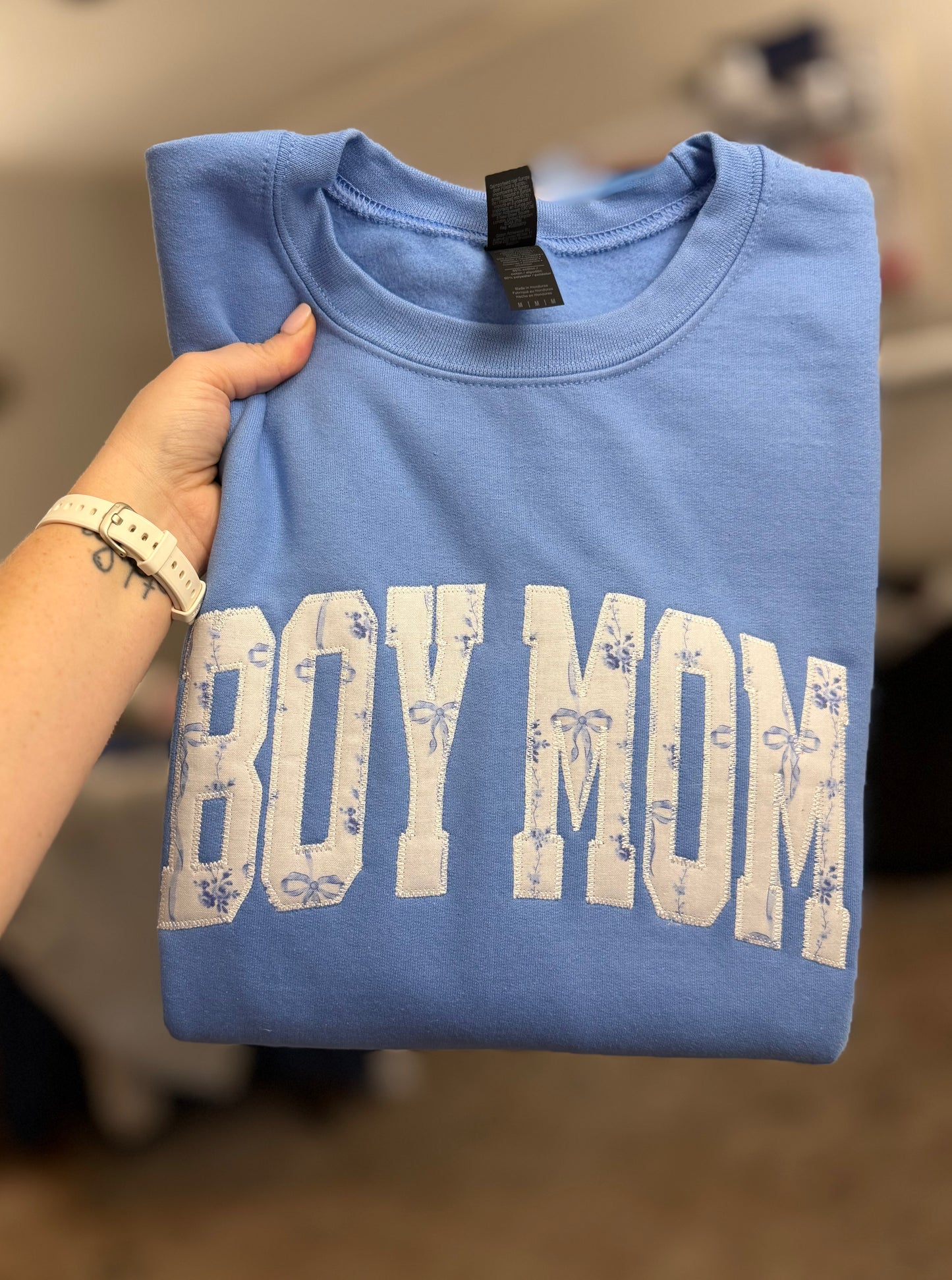 *Custom* Blue Bow Applique Tees & Crews