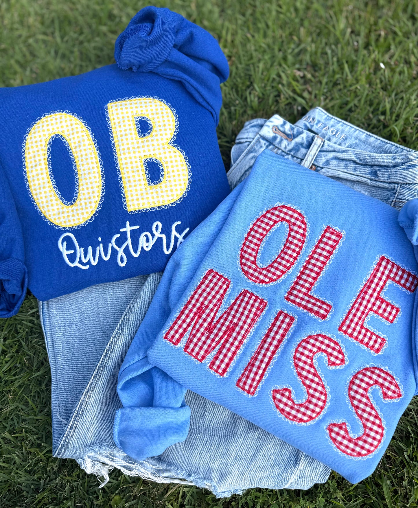 Custom Gingham Lace Applique Tee's & Crews