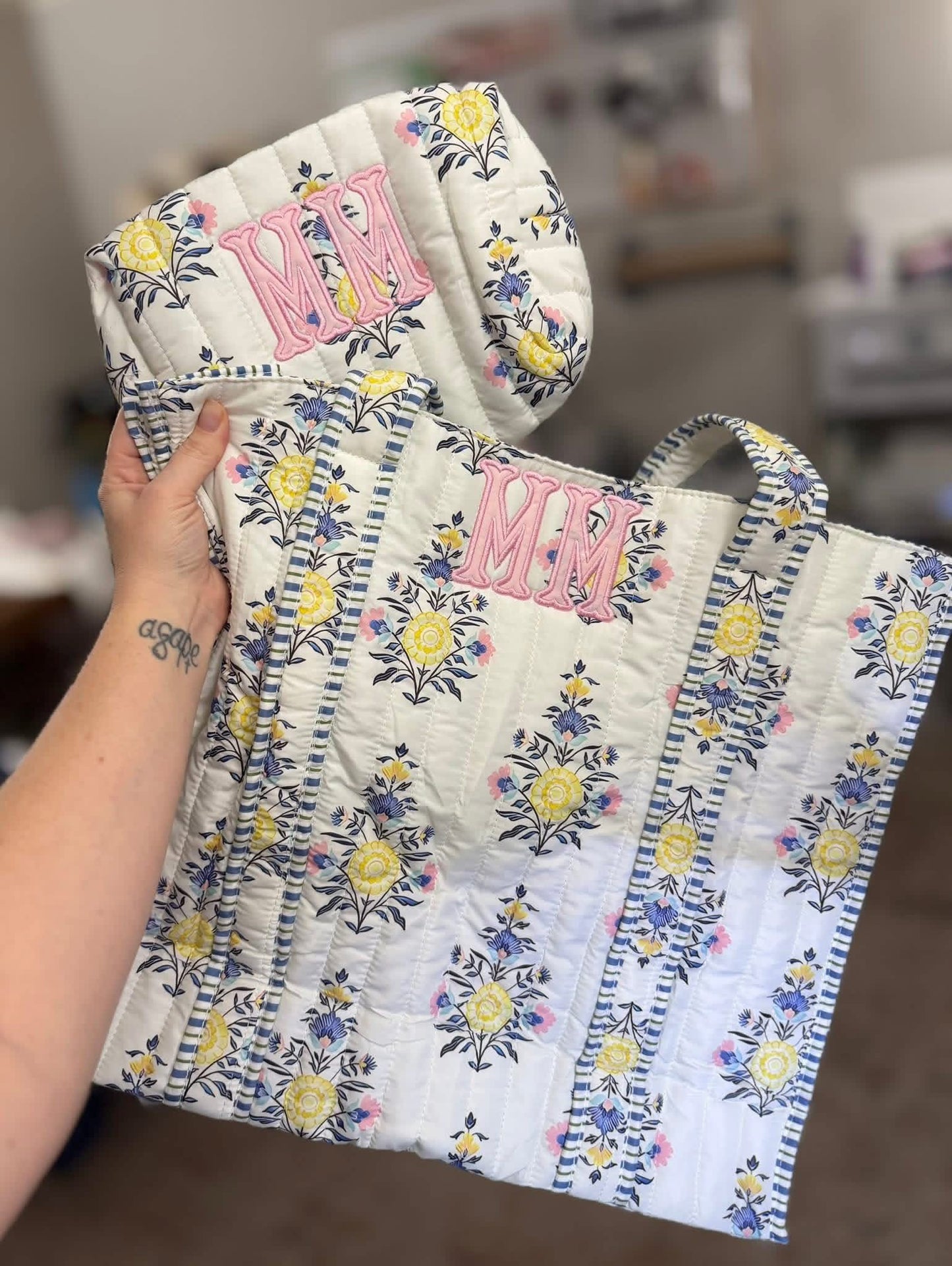 Quilted Tote & Cosmetic bags